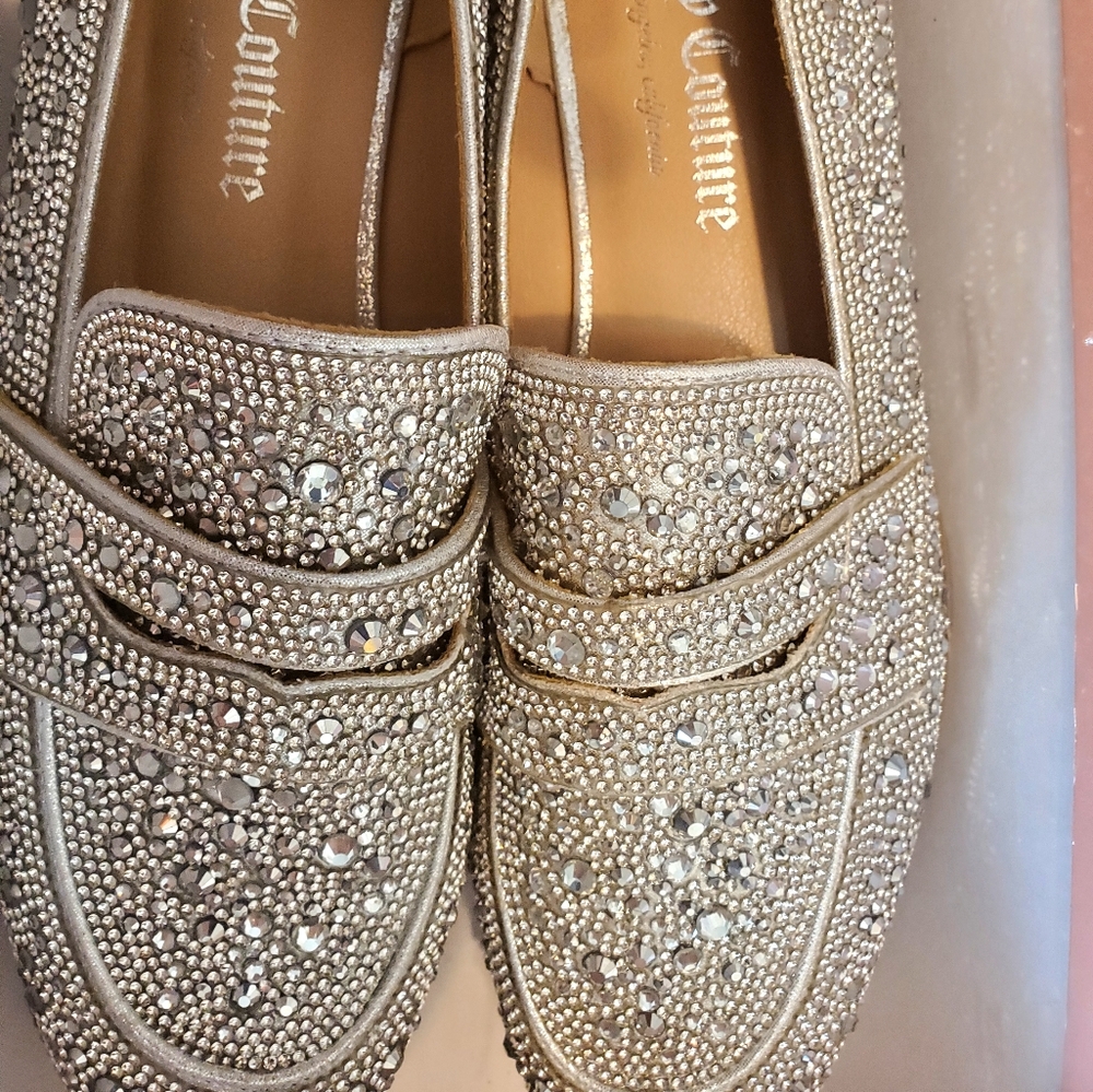 Sparkly silver stone loafers